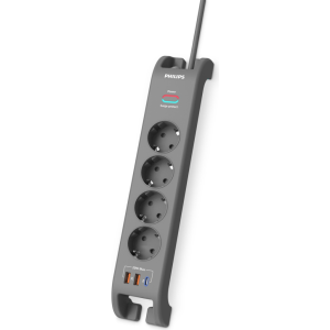 PHILIPS SPN4140GA/62 4 Soket Akım Korumalı Priz 2400 Joules 2Mt Kablo 1xUsb-C PD 20W Hızlı Şarj 2xUsb-A QC 18W (Gri)(1923)
