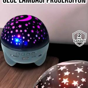 Gece Lambası Projeksiyon Görünümlü Şarjlı Yıldızlı Yuvarlak