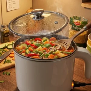 Mini Elektrikli Yemek Pişirici 1 Litre Buharlı Pişirme Tepsili Mutfak Tenceresi