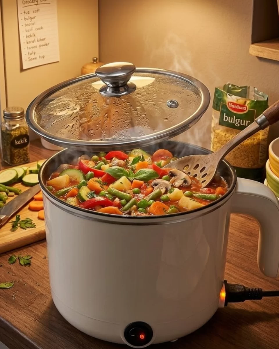 Mini Elektrikli Yemek Pişirici 1 Litre Buharlı Pişirme Tepsili Mutfak Tenceresi