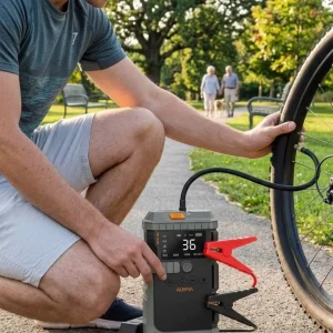 Araç Lastik Basınç Pompası Akü Takviye Powerbank ve SOS Işıklı Çok Fonksiyonlu Cihaz