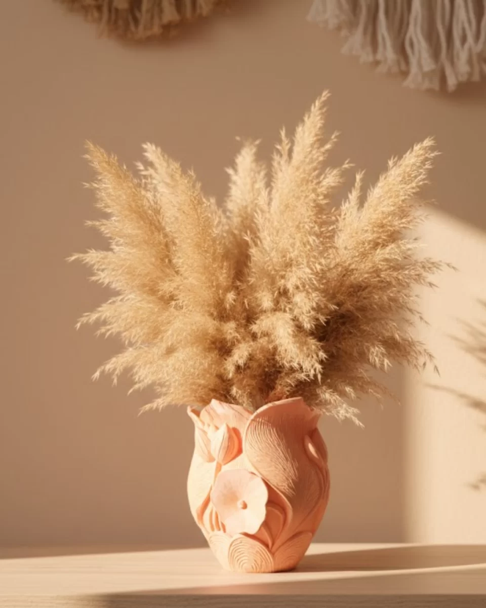 Modern 3D Turuncu Çiçek Vazo Masaüstü Salon Dekoru