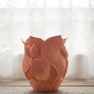 Turuncu Floral Tasarımlı 3D Vazo Şık Ev Dekorasyon Aksesuarı