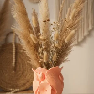 3D Özel Baskı Turuncu Çiçekli Dekoratif Vazo Salon Ofis Dekoru