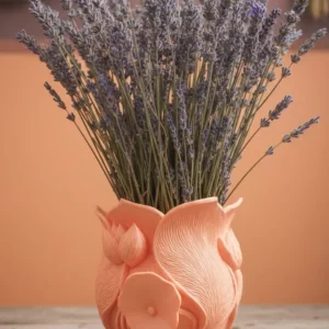 Turuncu Çiçek Desenli 3D Dekoratif Vazo Modern Masaüstü Aksesuar