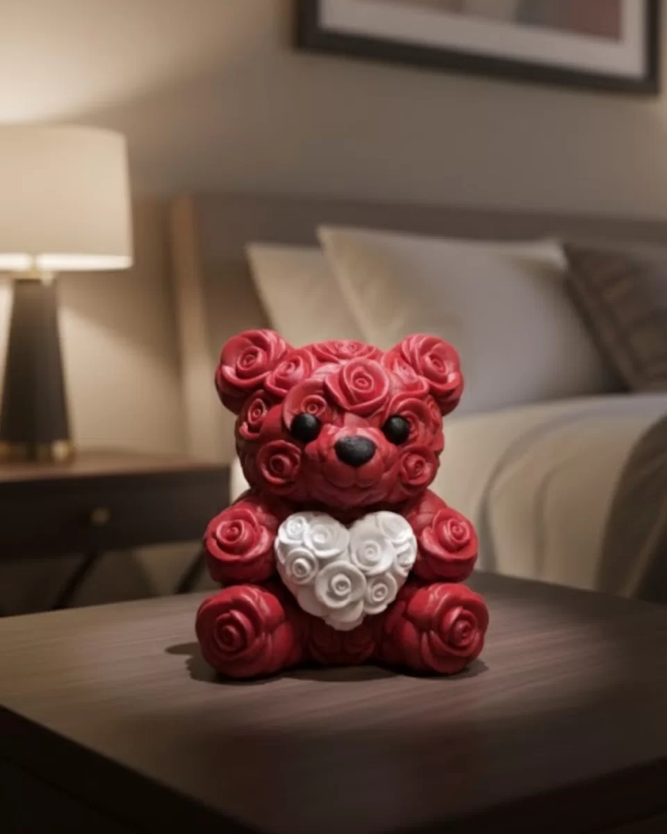 10cm 3D Özel Baskı Kalpli Ayıcık Romantik Hediye Objesi