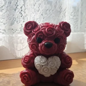 3D Gül Tasarımlı Kalp Ayıcık 10cm Şık Dekoratif Biblo