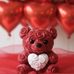 3D Baskı Kalpli Ayıcık 10cm Romantik Masaüstü Dekor