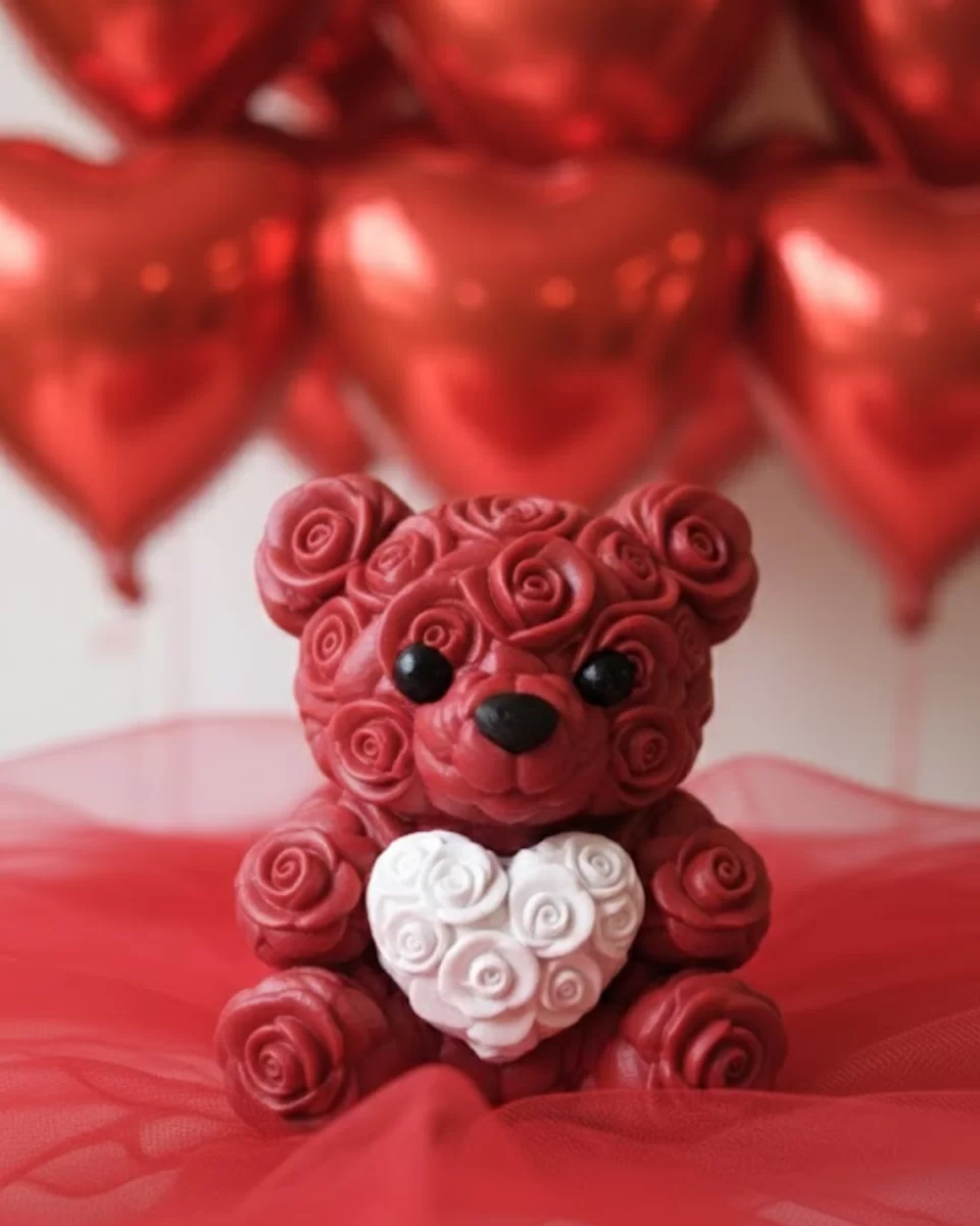 3D Baskı Kalpli Ayıcık 10cm Romantik Masaüstü Dekor