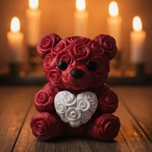 3D Kalp Ayıcık 10 cm Gül Detaylı Dekoratif Hediye Obje