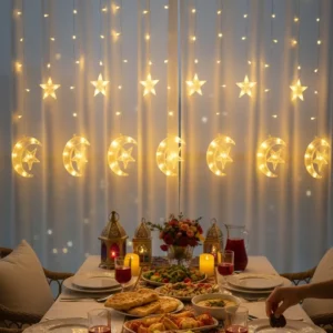 Sıcak Beyaz Ay Yıldız Işık Zinciri Parti Düğün Ramazan Dekoru