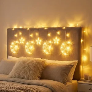 Ramazan İçin Hilal Yıldız Işık Zinciri Yanıp Sönen ve Sabit Modlu