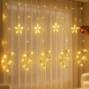 Hilal Yıldız Perde LED Işık 2 Modlu Sıcak Beyaz Dekoratif Aydınlatma