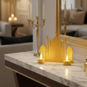 3D Ramazan Cami Dekor 2 Mumlu Işıklı Masa Üstü Biblo
