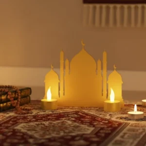 3D LED Mumlu Cami Dekorasyonu 2 Adet Pilli Mum Hediyeli