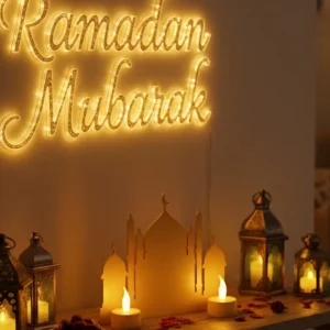 3D Cami Siluet Dekor 2 Pilli Mum Dahil Ramazan Masa Üstü