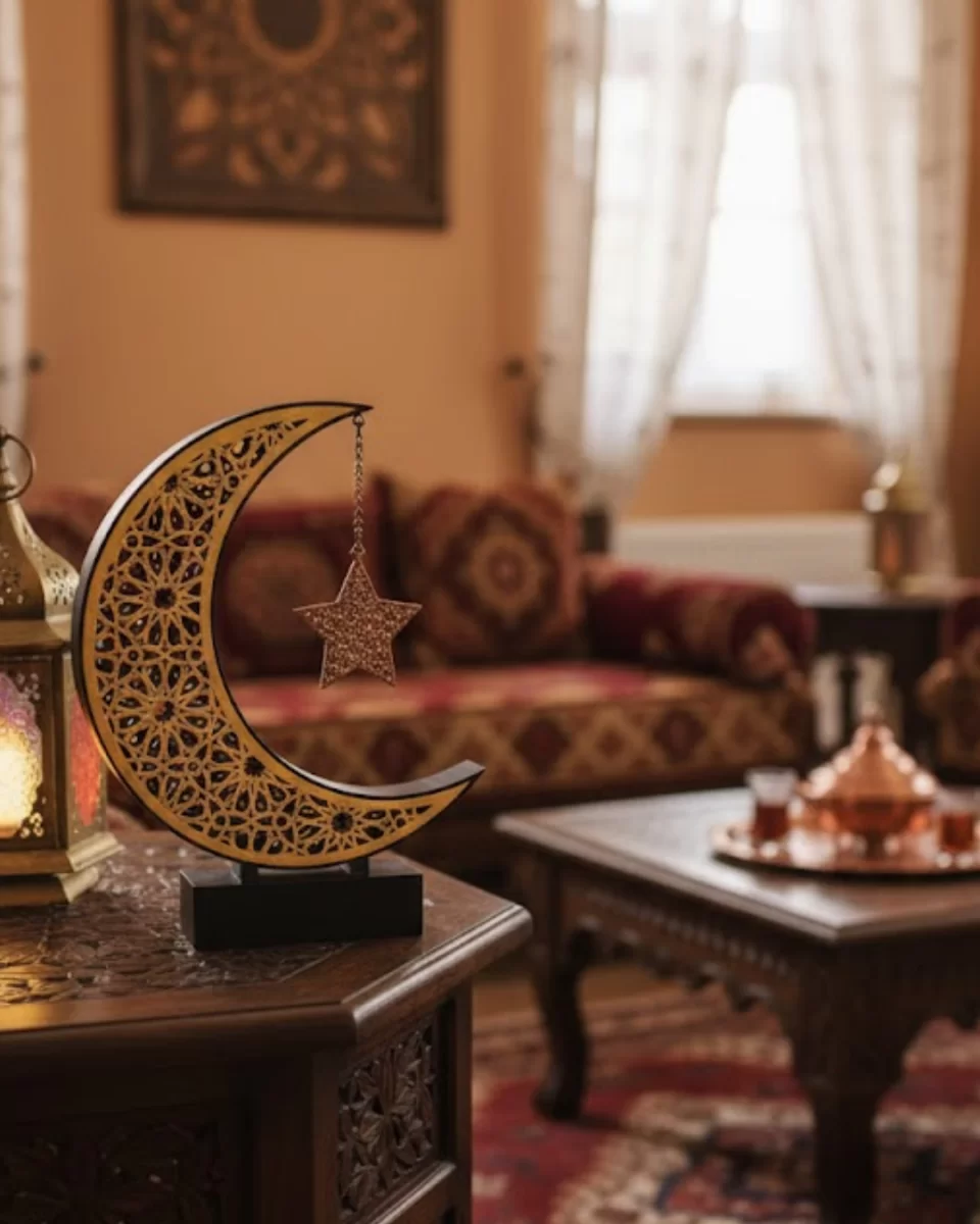 3D Hilal Yıldız Süs 23x23 cm Ev ve Ofis İçin Şık Aksesuar