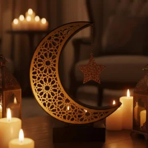 3D Hilal Yıldız Dekoratif Obje 23x23 cm Modern ve Manevi Tasarım