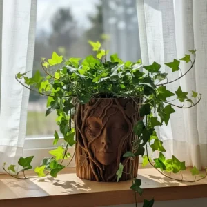 3D Sanatsal Ağaç Yüzlü Dekoratif Vazo Doğa Temalı Özel Tasarım Saksı