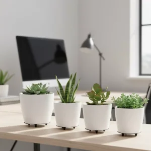 4’lü 3D Beyaz Minimal Dekoratif Vazo Ayaklı Saksı Takımı