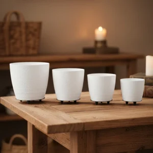 4’lü 3D Şık Beyaz Saksı Seti Modern Ayaklı Dekoratif Vazo