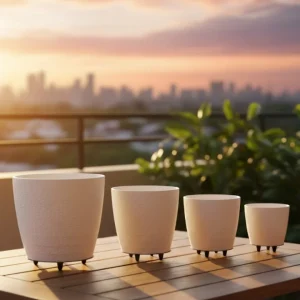 4’lü 3D Modern Beyaz Vazo Takımı Ayaklı Dekoratif Saksı Seti