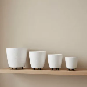 4’lü 3D Beyaz Dekoratif Vazo Seti Modern Ayaklı Şık Saksı Takımı