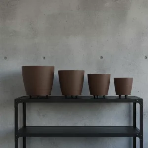 4’lü 3D Modern Kahverengi Vazo Seti Ayaklı Dekoratif Saksı Takımı