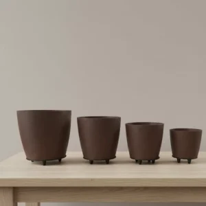 4’lü 3D Kahve Tonlu Ayaklı Saksı Seti Modern Dekoratif Vazo Takımı