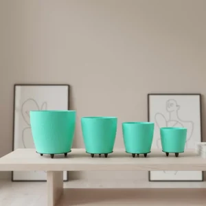 4’lü 3D Ayaklı Yeşil Saksı Seti Dekoratif Modern Tasarım
