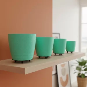 4’lü 3D Modern Yeşil Vazo Seti Dekoratif Ayaklı Saksı Takımı