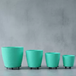 4’lü 3D Yeşil Dekoratif Saksı Takımı Ayaklı Modern Vazo Seti