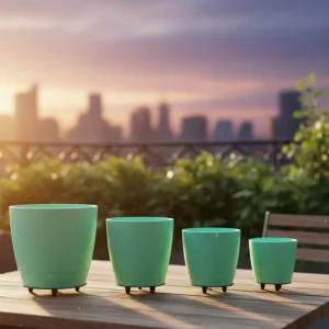 4’lü 3D Mint Yeşil Saksı Seti Modern Tasarım Dekoratif Ayaklı Vazo