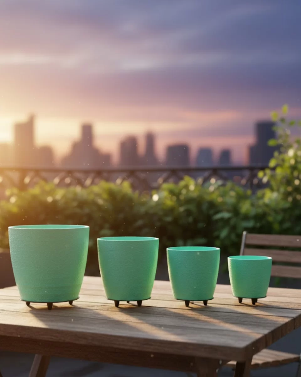 4’lü 3D Mint Yeşil Saksı Seti Modern Tasarım Dekoratif Ayaklı Vazo