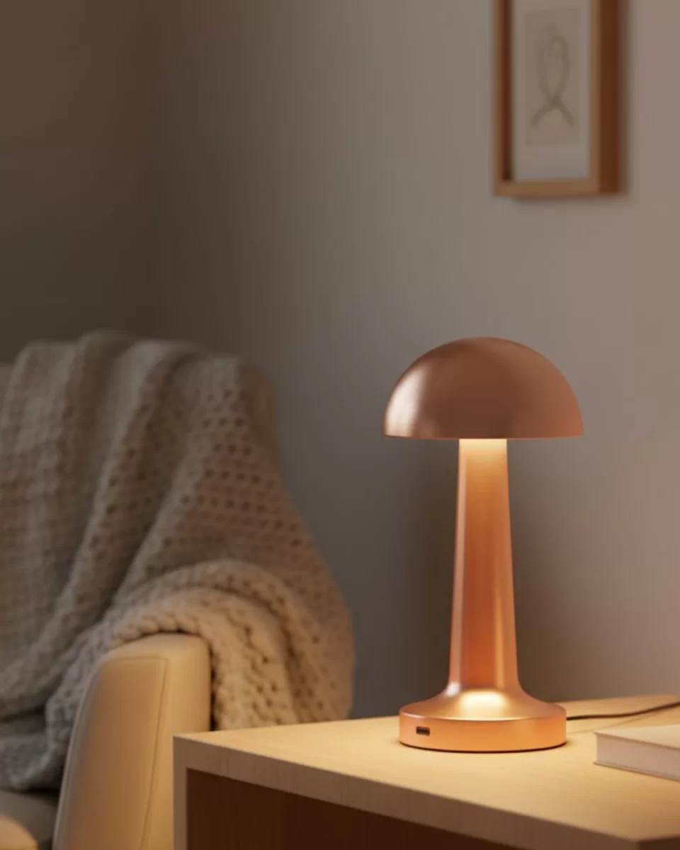 Bronz Dokunmatik Masa Lambası 3 Renk LED Şarjlı Kablosuz USB Çıkışlı