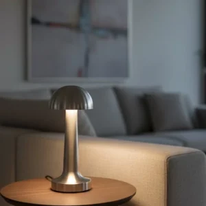 Dokunmatik Mantar Masa Lambası 3 Modlu Işık Şarjlı Kablosuz LED Krom Gövde