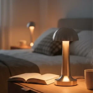 Mantar Masa Lambası Dokunmatik 3 Renk Işık Şarjlı Kablosuz Modern Krom Tasarım