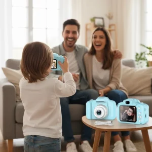 Mavi Mini Dijital Kamera HD Video Fotoğraf Çekimli USB Şarjlı Hafıza Kart Destekli