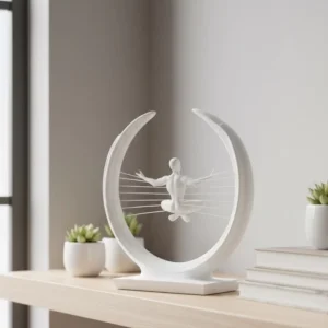 3D Zen Heykeli Beyaz Ay İçinde Meditasyon Figürü Dekoratif Obje