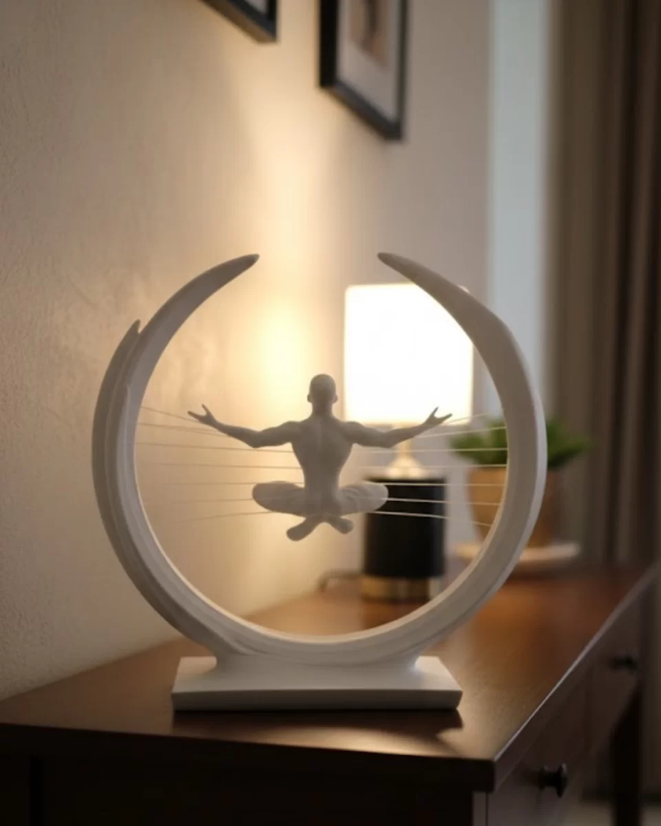 3D Zen Heykeli Ay Formlu Meditasyon Yapan İnsan Figürü Dekor