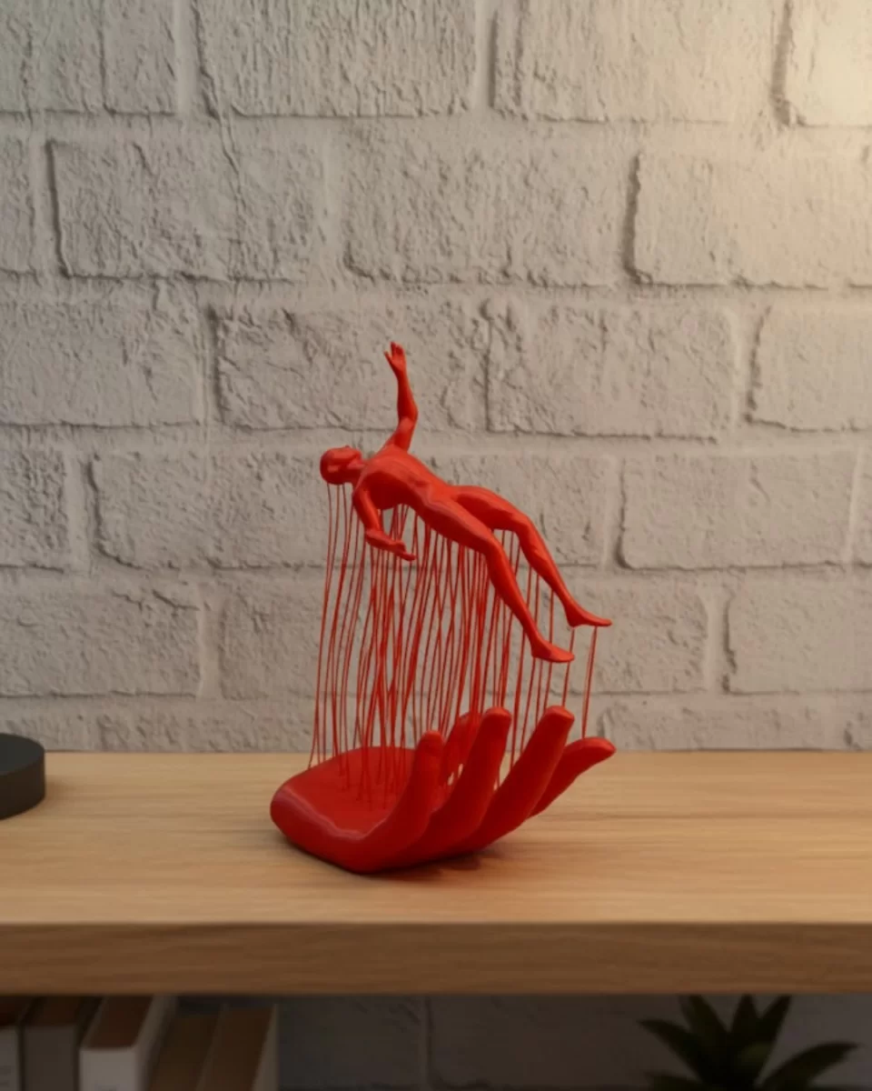 3D El Formlu İnsan Figürü Kırmızı Soyut Tasarım Dekoratif Biblo 12x18 cm