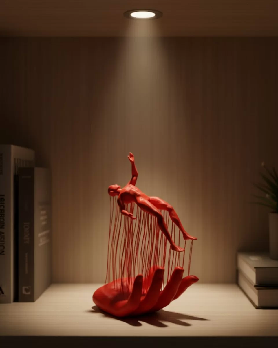 3D El Üzerinde İnsan Figürü Kırmızı Sanatsal Masa Üstü Dekor 12x18 cm