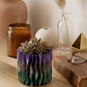 Sanatsal Dalga Desenli Mor 3D Baskı Dekoratif Vazo Ev Dekorasyonu