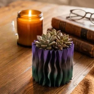 Minimalist Dalgalı Tasarımlı Mor Dekoratif 3D Vazo Masa Dekoru