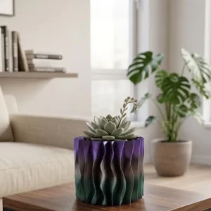 Modern Dalgalı Tasarımlı Mor 3D Dekoratif Vazo Ev Ofis Dekoru