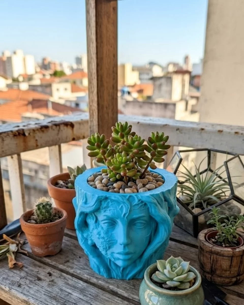 Minimalist Kadın Yüzü Heykel Tasarımlı 3D Dekoratif Saksı Vazo