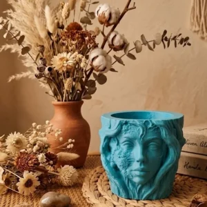 Estetik Kadın Yüzü Heykel Tasarımlı Dekoratif 3D Saksı Vazo