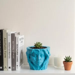 Sanatsal Kadın Yüzü Ağaç Detaylı 3D Baskı Dekoratif Vazo Saksı