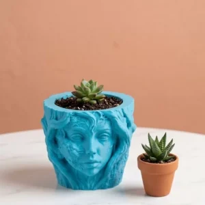 Dekoratif 3D Kadın Yüzü Ağaç Tasarımlı Saksı Vazo Modern Ev Dekoru