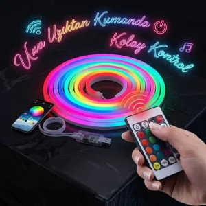 3 Metre RGB Akıllı Neon LED Şerit Işık Telefon ve Kumanda Kontrollü Ambiyans Aydınlatma